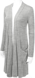 Women's Open Front Knee Length Long Sleeve Cardigan w/ Pockets S-3X