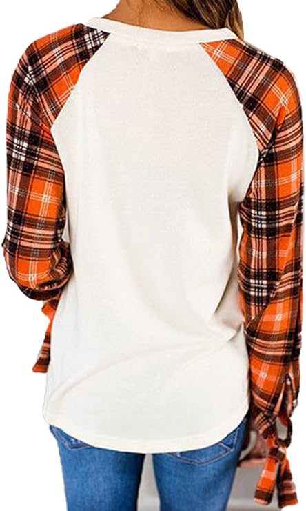 Halloween Orange Plaid Long Sleeve w/ Bows Blank Raglan Top