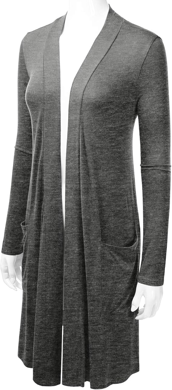 Women's Open Front Knee Length Long Sleeve Cardigan w/ Pockets S-3X