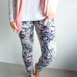 Queen Lace Flower Pink & Gray Print Soft Stretchy Leggings