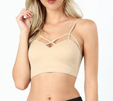 Women's Seamless Criss-Cross Bralette with Removable Pads
