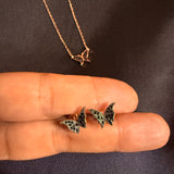 Micro Butterfly Necklace & Earring .925 Gold Plated CZ – 7 Colors – 16"+1.5" .925 Sterling Silver