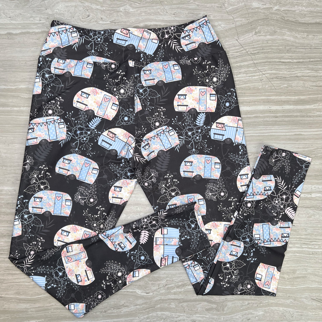 Pastel Floral Camper Print Gray Leggings