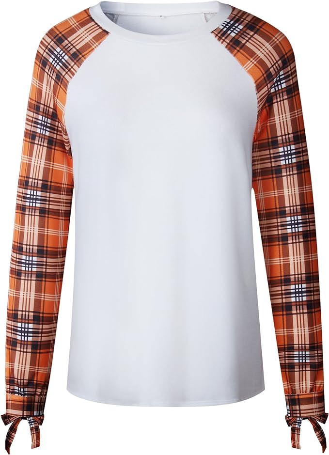 Halloween Orange Plaid Long Sleeve w/ Bows Blank Raglan Top