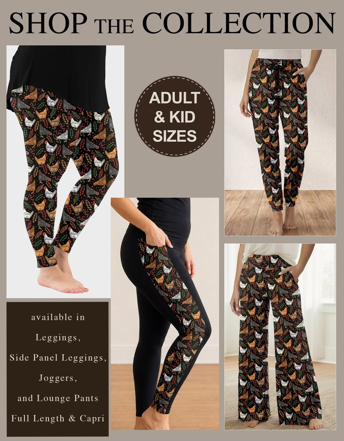 B318 - Preorder Foraging Chickens Leggings, Joggers & Lounge Pants (Closes 10/25. ETA: late Dec.)