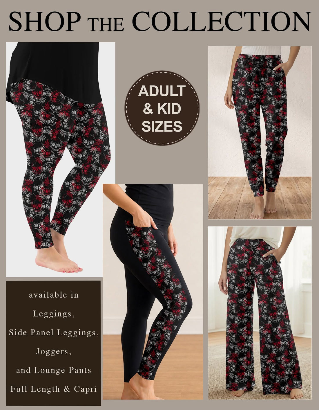 B318 - Preorder Red and White Skulls Leggings, Joggers & Lounge Pants (Closes 10/25. ETA: late Dec.)