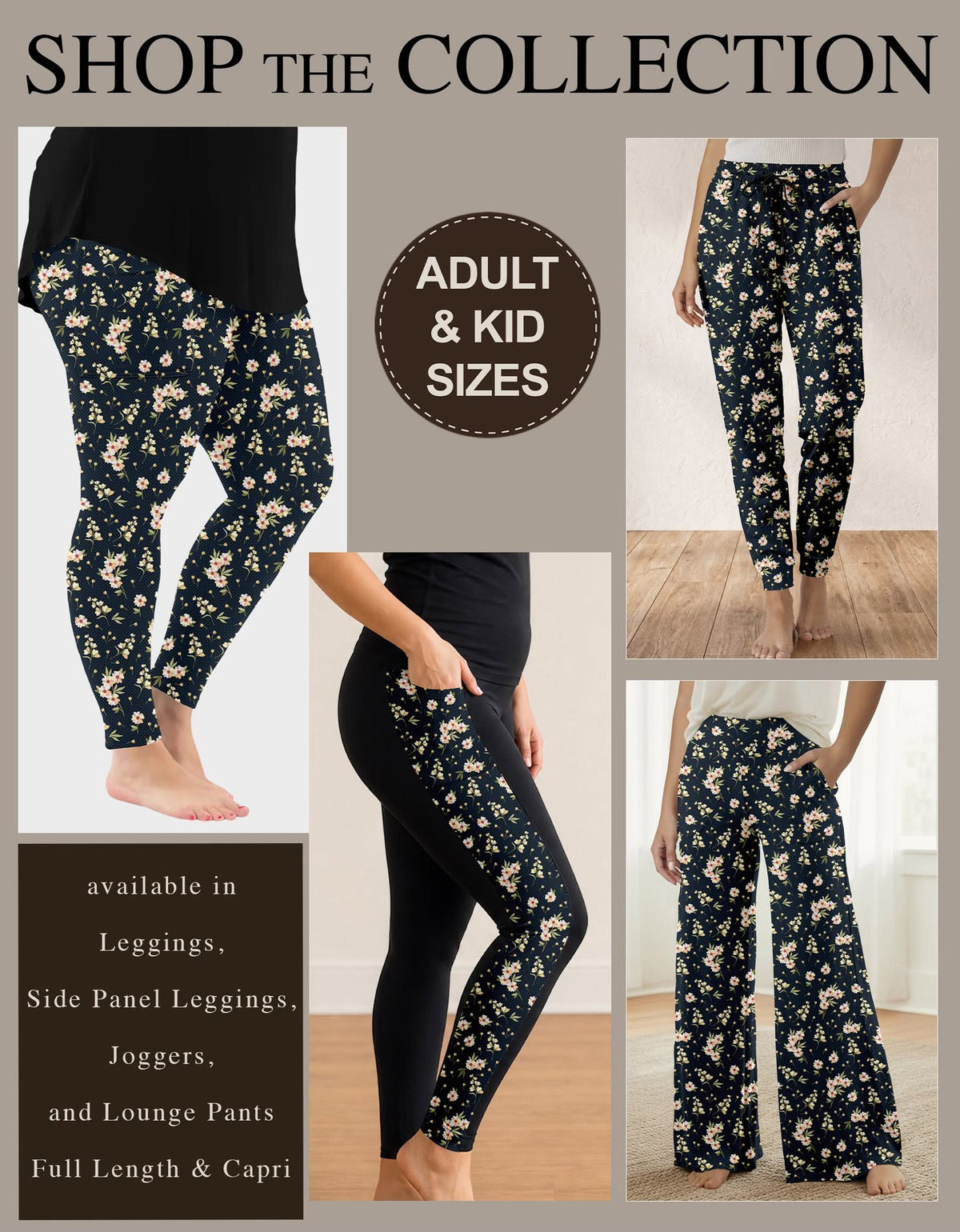 B318 - Preorder Embroidered Daisies Leggings, Joggers & Lounge Pants (Closes 10/25. ETA: late Dec.)