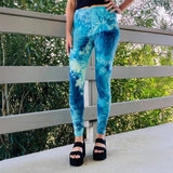 Teal Blue Tie Dye Print Soft Leggings
