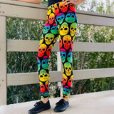 Rainbow Skull Print Soft Black Leggings