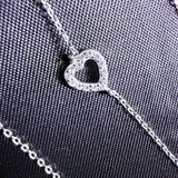 Double Heart 925 Sterling Silver Necklace 18"+2" | White CZ or Rose Gold Ruby Sapphire CZ | Dainty Gift for Her