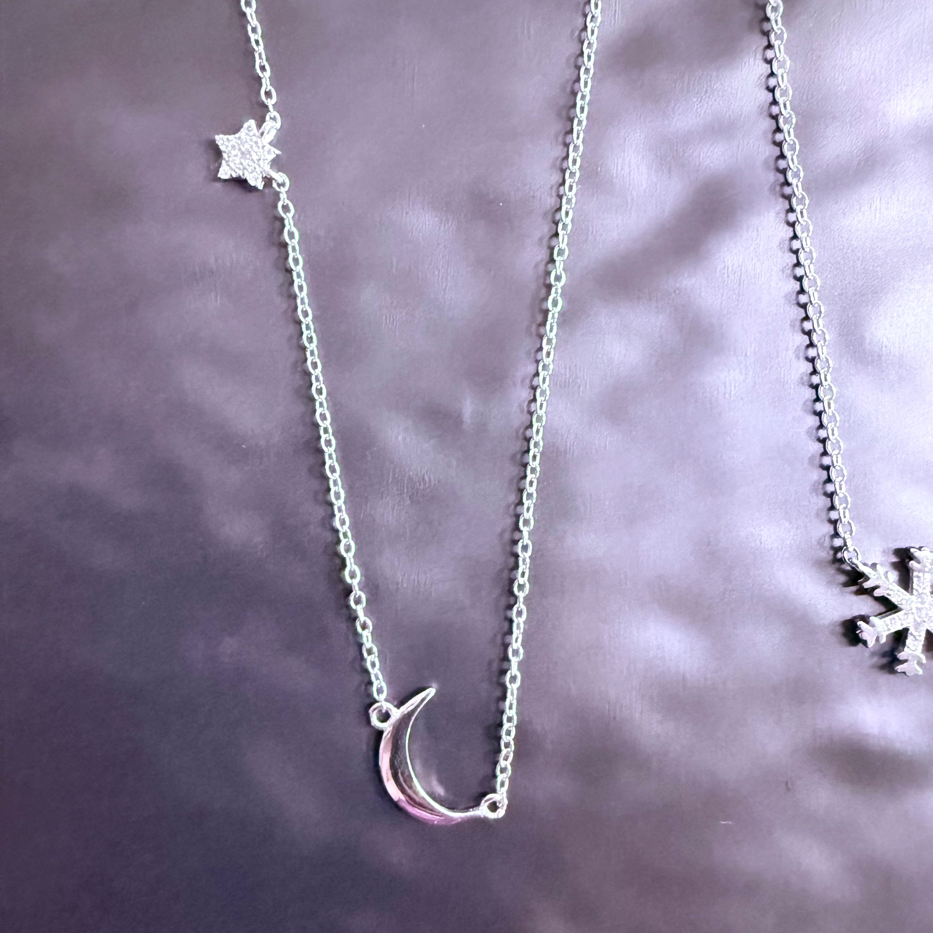 925 Sterling Silver CZ Necklaces – Star Moon, Snowflake, Heart, Infinity Bar