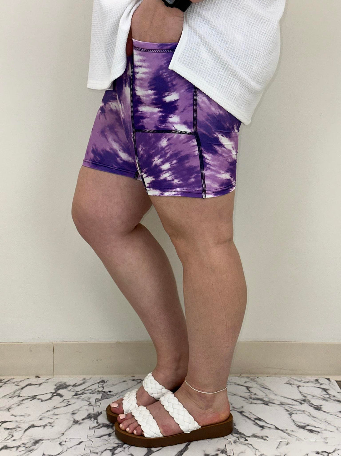 Purple Tie Dye Biker Shorts w/ Pockets
