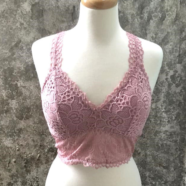 Women's Sexy Lace V Neck Padded Racerback Bralette T-back Crop Top