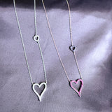 Double Heart 925 Sterling Silver Necklace 18"+2" | White CZ or Rose Gold Ruby Sapphire CZ | Dainty Gift for Her