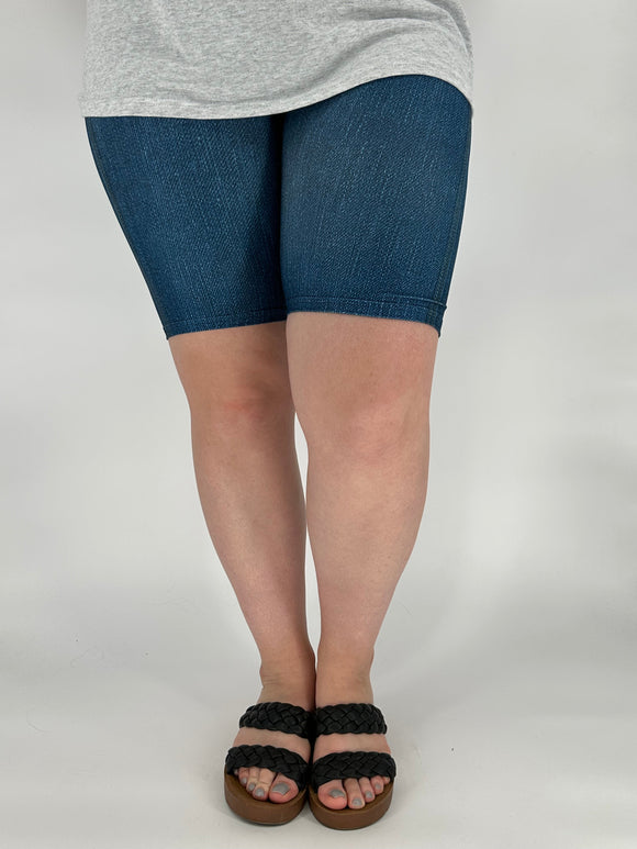 Blue Denim Biker Shorts w/ Back Pockets