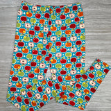 Red & Green Apple Print Soft Teal Leggings