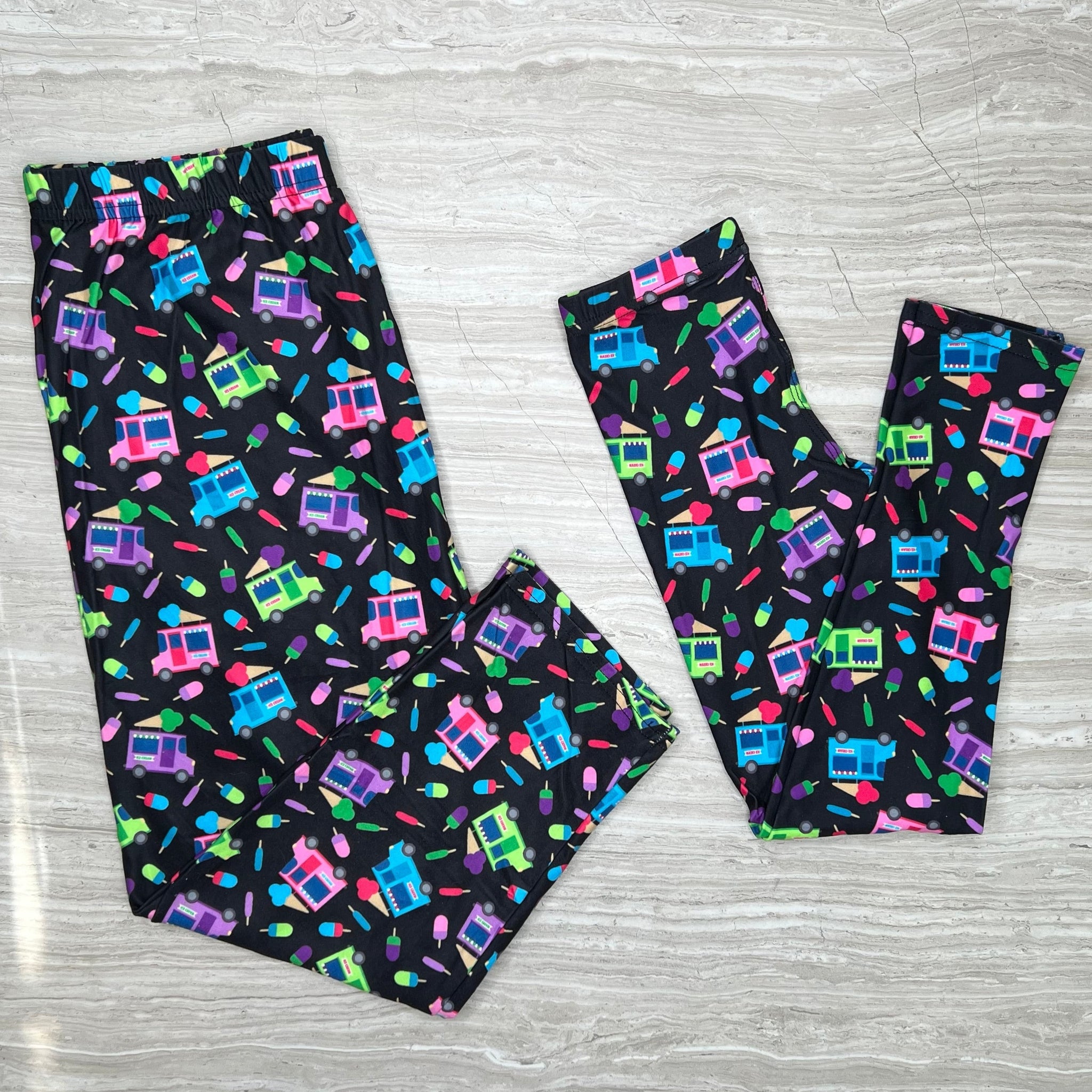 Summer Time Treats - Ice Cream Truck Print Soft Capri Leggings - Adult & Kids