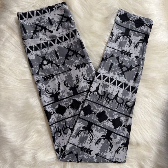 Hunting Theme Fair Isle Gray Camo Print Leggings