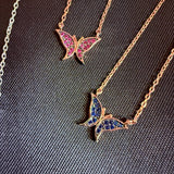 Micro Butterfly Necklace & Earring .925 Gold Plated CZ – 7 Colors – 16"+1.5" .925 Sterling Silver