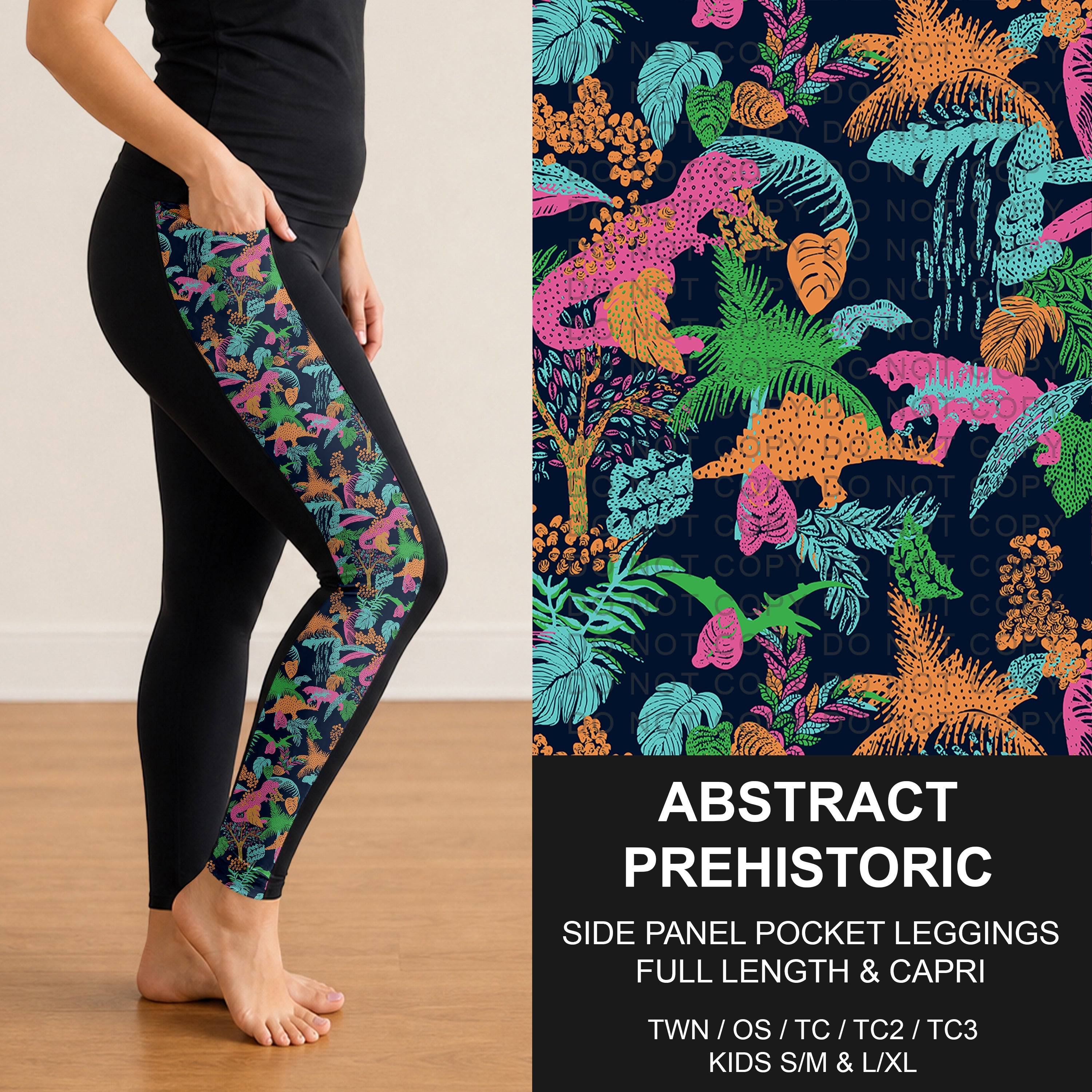 B298 - Preorder Abstract Prehistoric Side Panel Pocket Leggings (Closes 7/05. ETA: early Sept.)