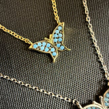 Micro Butterfly Necklace & Earring .925 Gold Plated CZ – 7 Colors – 16"+1.5" .925 Sterling Silver