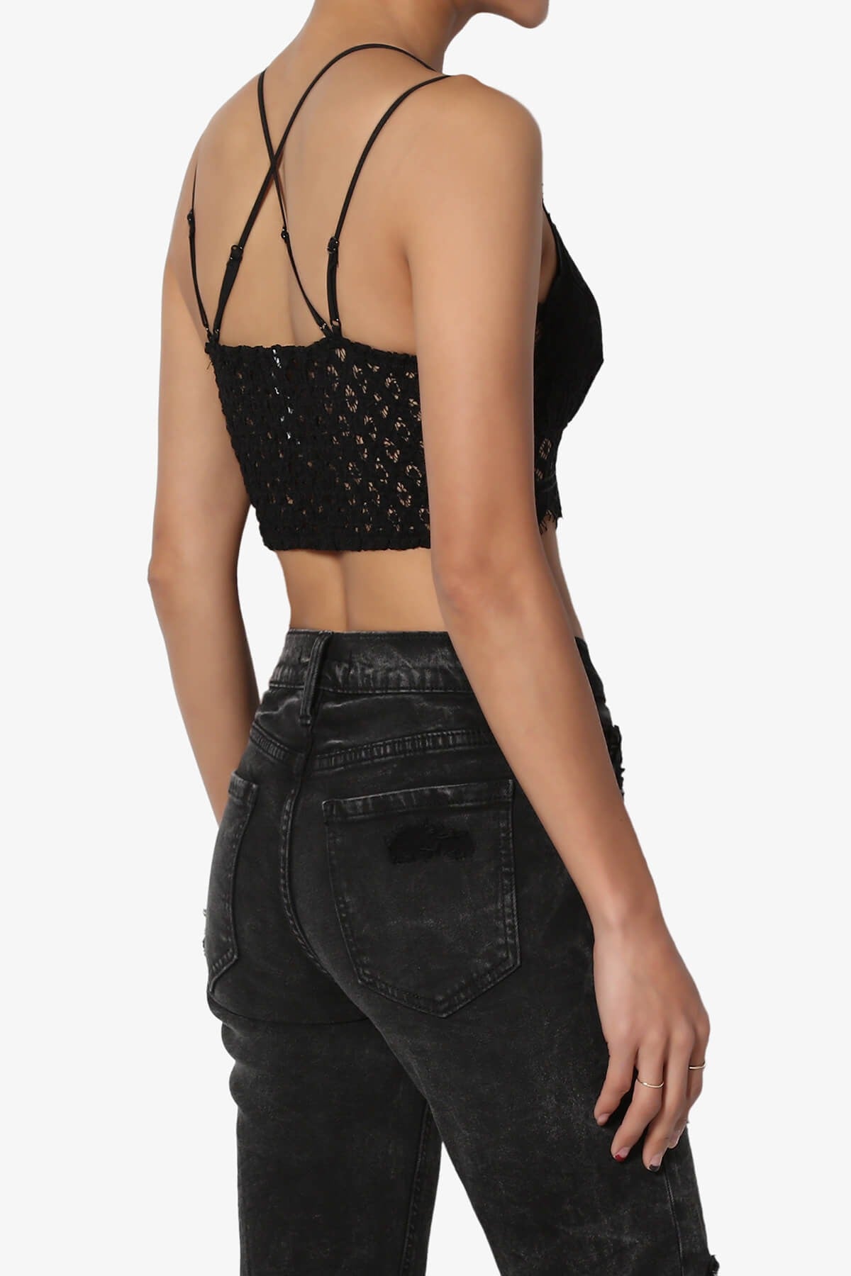 Women's Crochet Sexy Lace Bralette with Removable Pads and Cross Back Adjustable Strap Wirefree