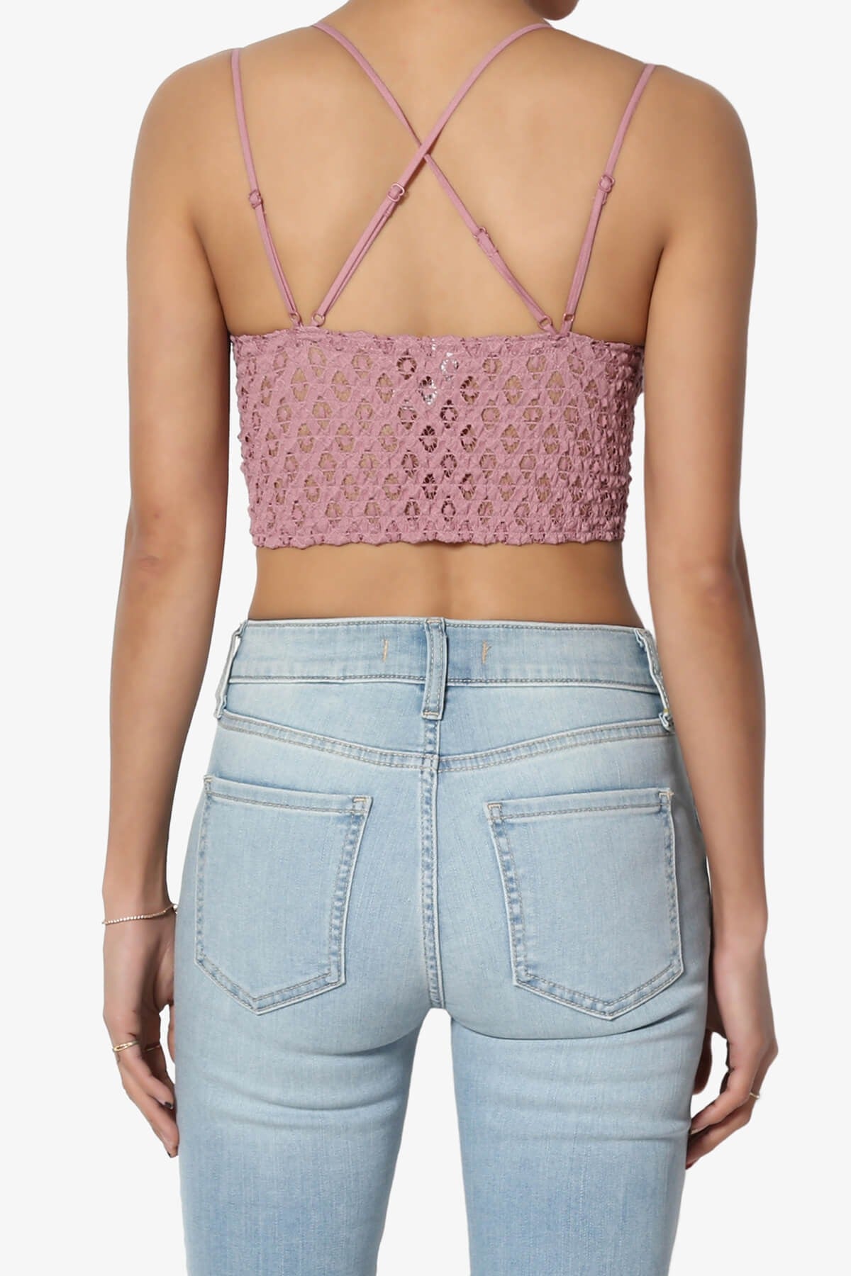 Women's Crochet Sexy Lace Bralette with Removable Pads and Cross Back Adjustable Strap Wirefree