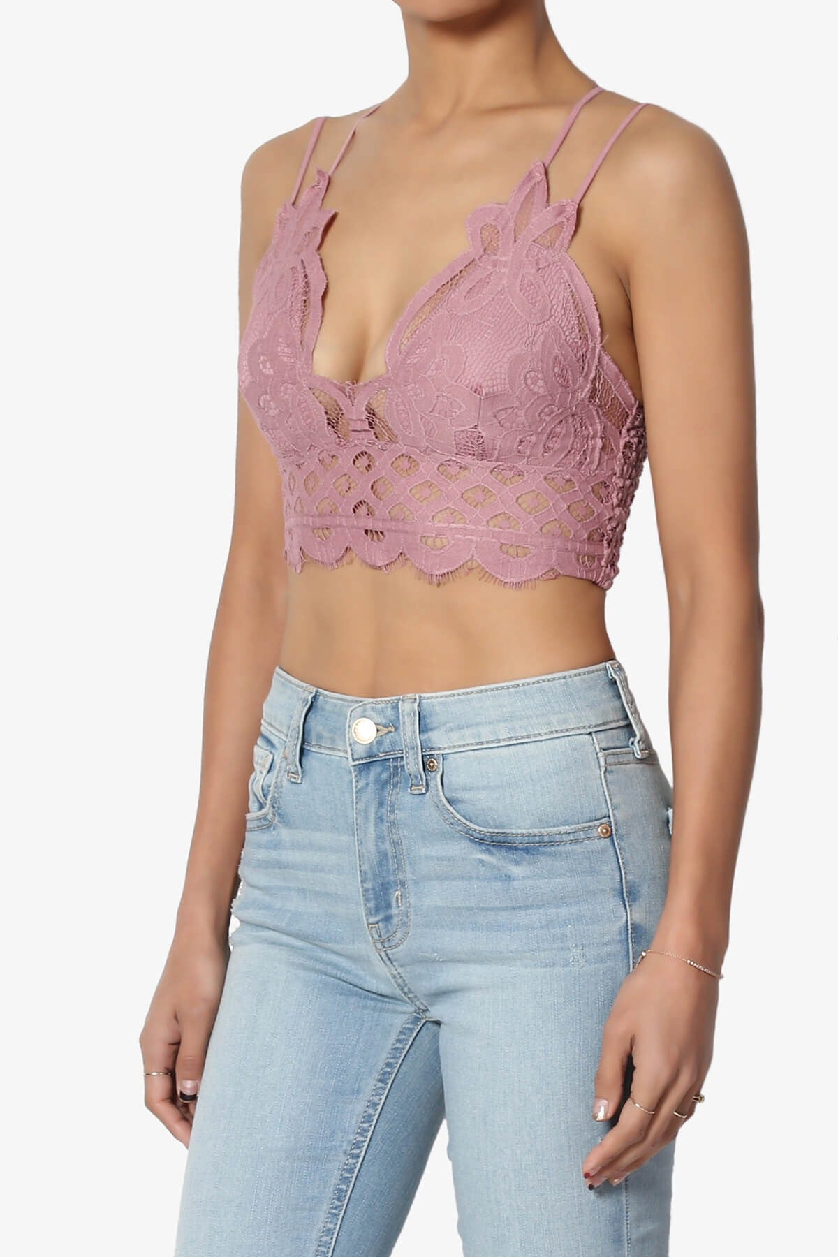 Women's Crochet Sexy Lace Bralette with Removable Pads and Cross Back Adjustable Strap Wirefree