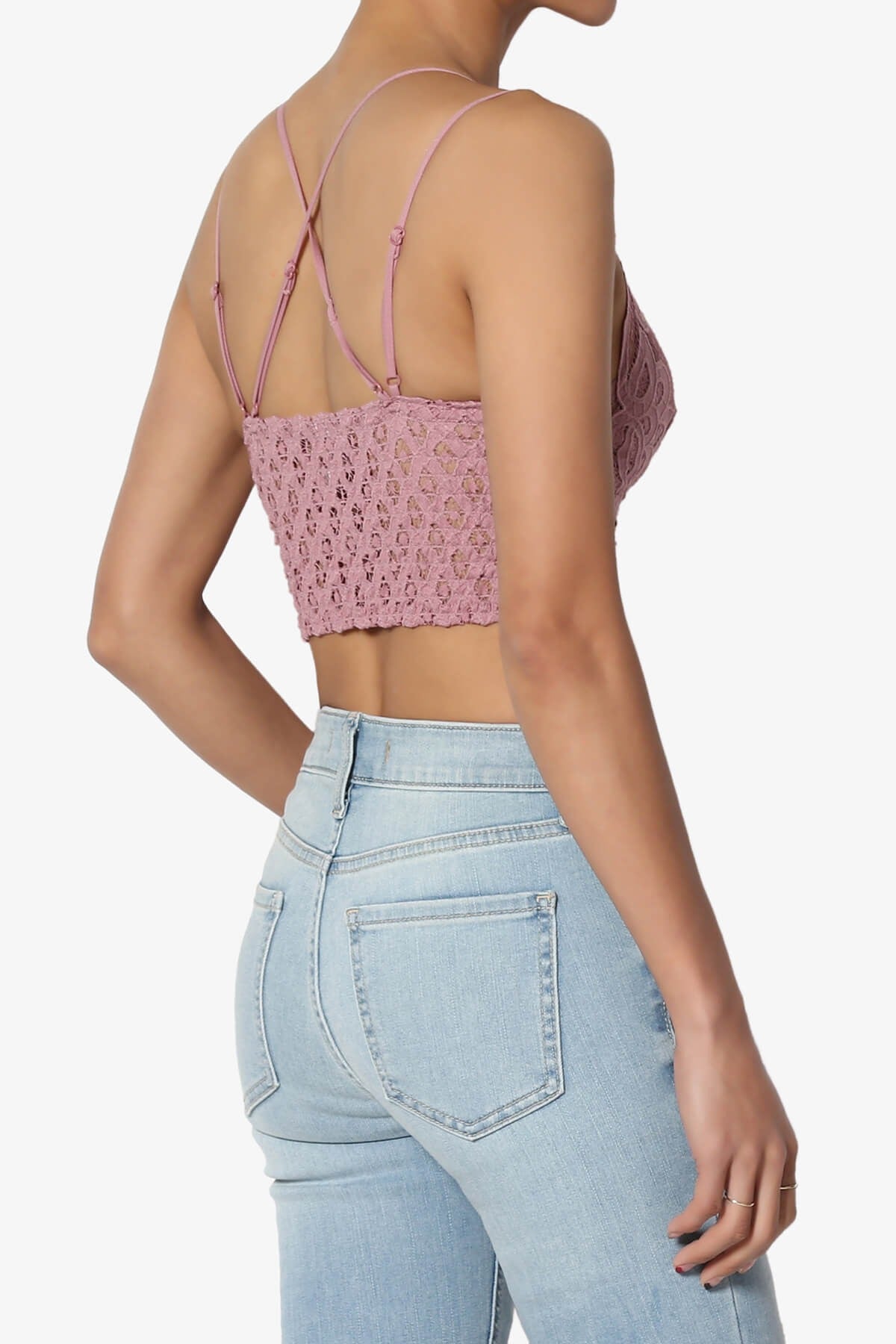 Women's Crochet Sexy Lace Bralette with Removable Pads and Cross Back Adjustable Strap Wirefree