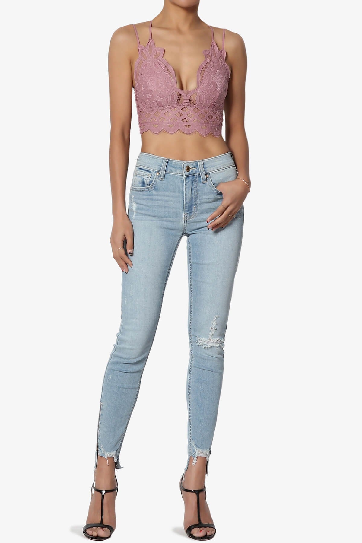 Women's Crochet Sexy Lace Bralette with Removable Pads and Cross Back Adjustable Strap Wirefree