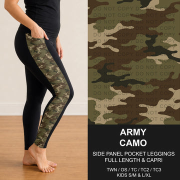 B300 - Preorder Army Camo Side Panel Pocket Leggings (Closes 7/15. ETA: mid Sept.)