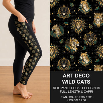 B320 - Preorder Art Deco Wild Cats Side Panel Pocket Leggings (Closes 11/08. ETA: mid Jan.)