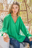 The Grass is Always Greener Pleated Silk Blouse