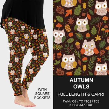 B308 - Preorder Autumn Owls Leggings w/ Pockets (Closes 8/16. ETA: late Oct.)