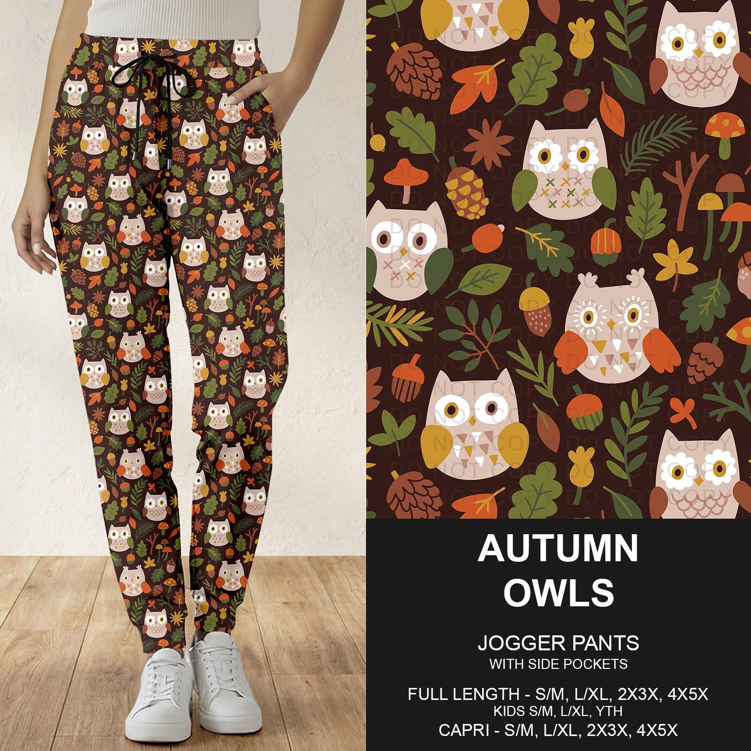 B308 - Preorder Autumn Owls Joggers (Closes 8/16. ETA: late Oct.)