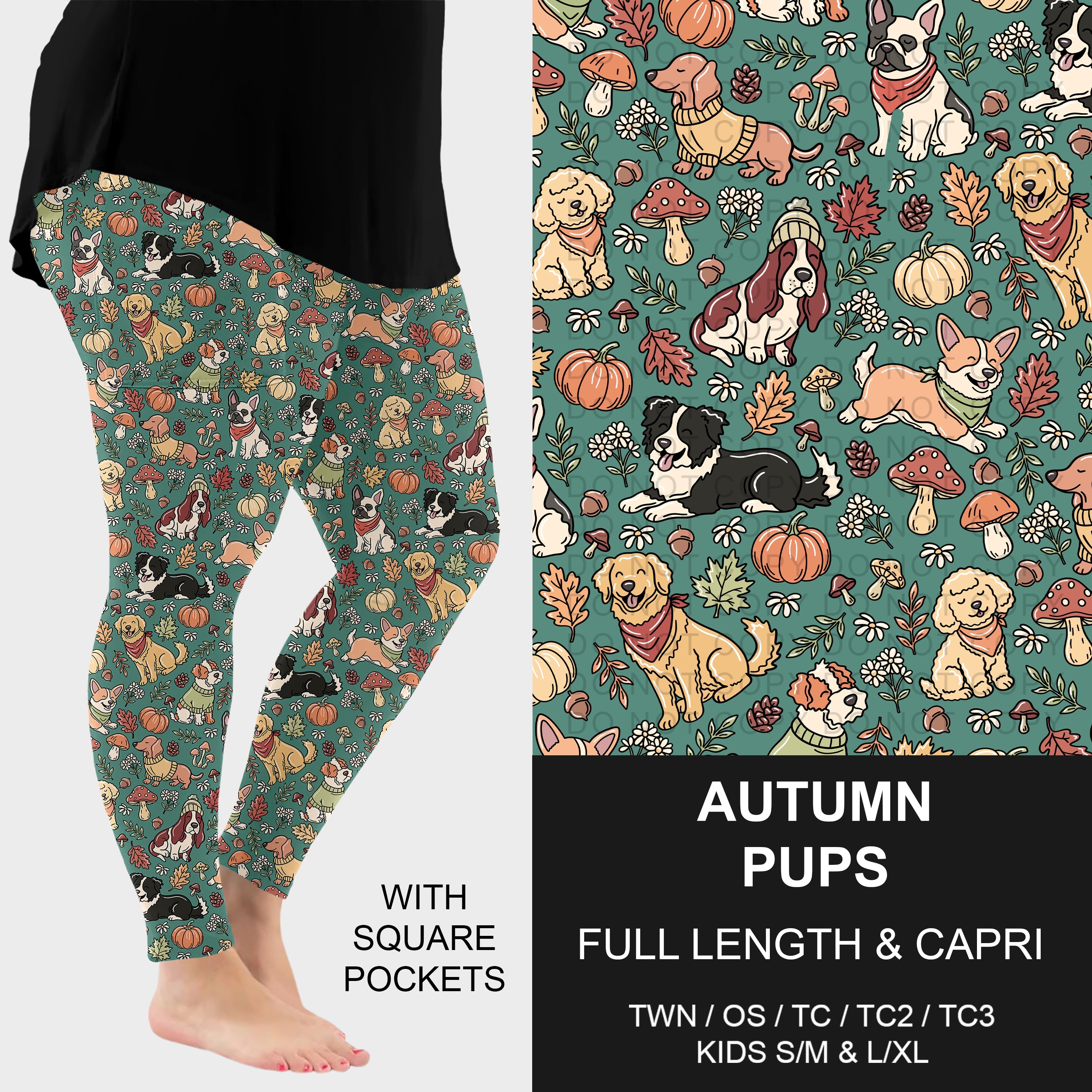 B308 - Preorder Autumn Pups Leggings w/ Pockets (Closes 8/16. ETA: late Oct.)