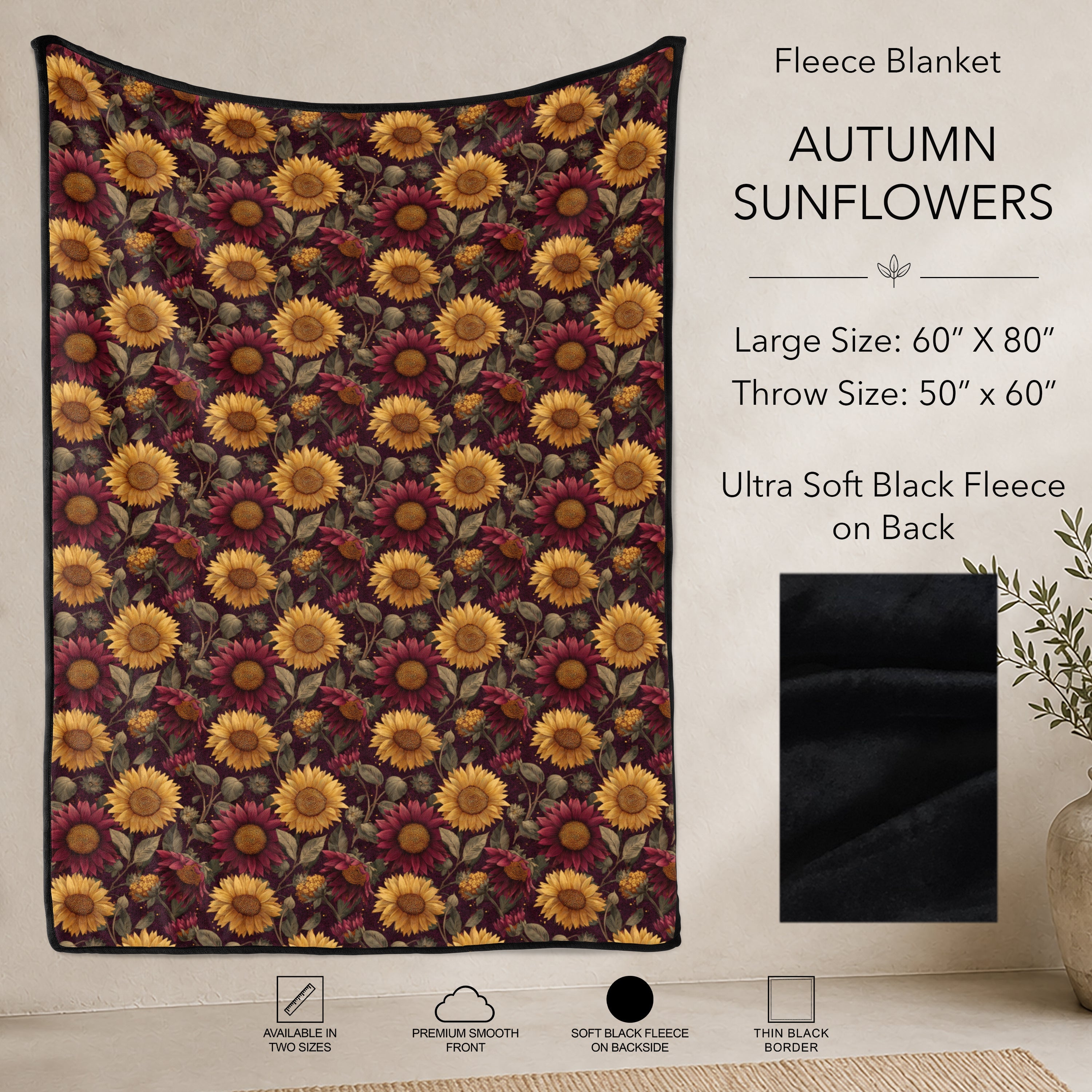 B304 - Pre-Order Autumn Sunflowers Fleece Blanket (Closes 7/31. ETA: early Oct)