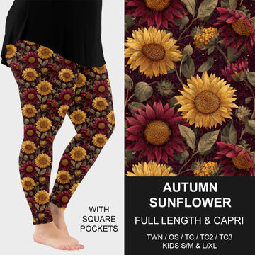 B308 - Preorder Autumn Sunflower Leggings w/ Pockets (Closes 8/16. ETA: late Oct.)