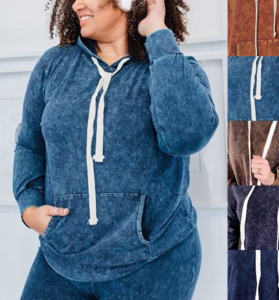 Acid Wash Drawstring Relaxed Pullover Hoodie Sweatshirts w/ Kangaroo Pocket