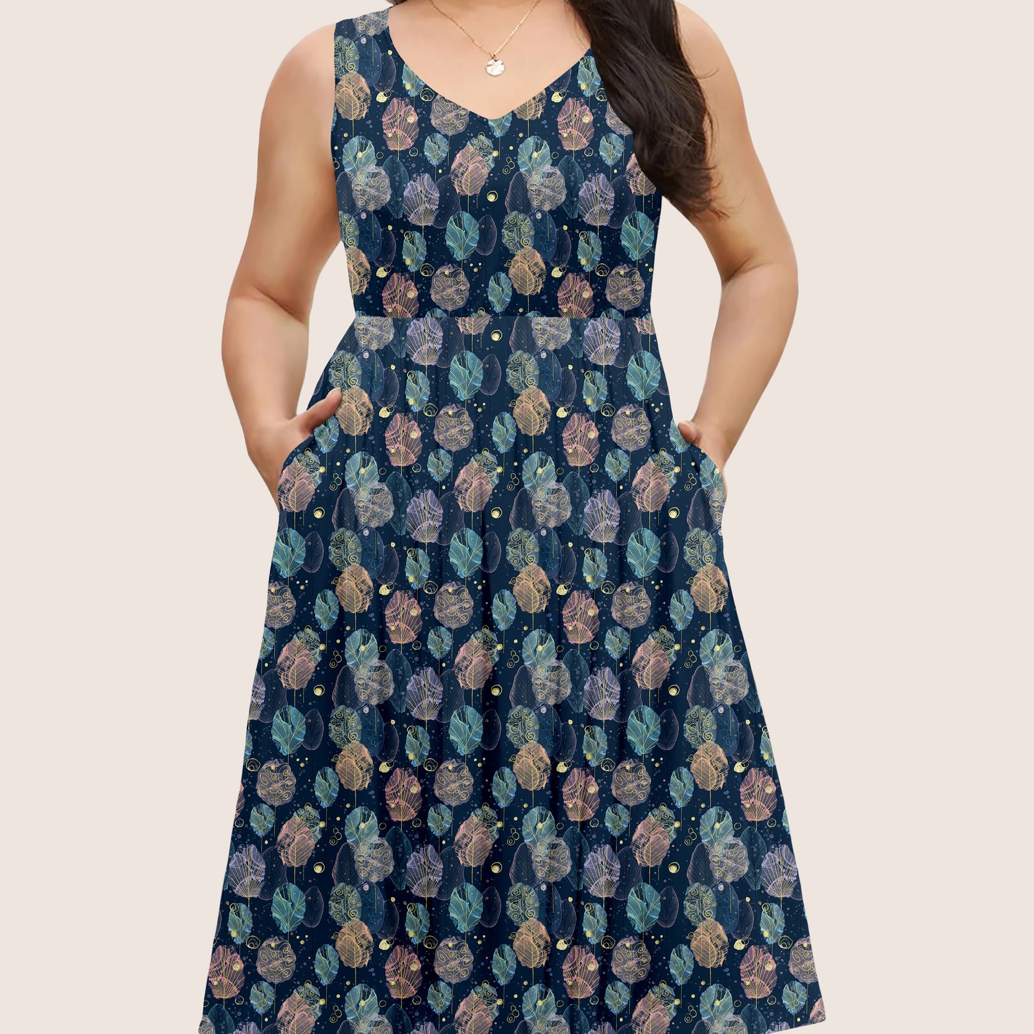 RTS - Alcohol Ink Leaves Pocket Dress
