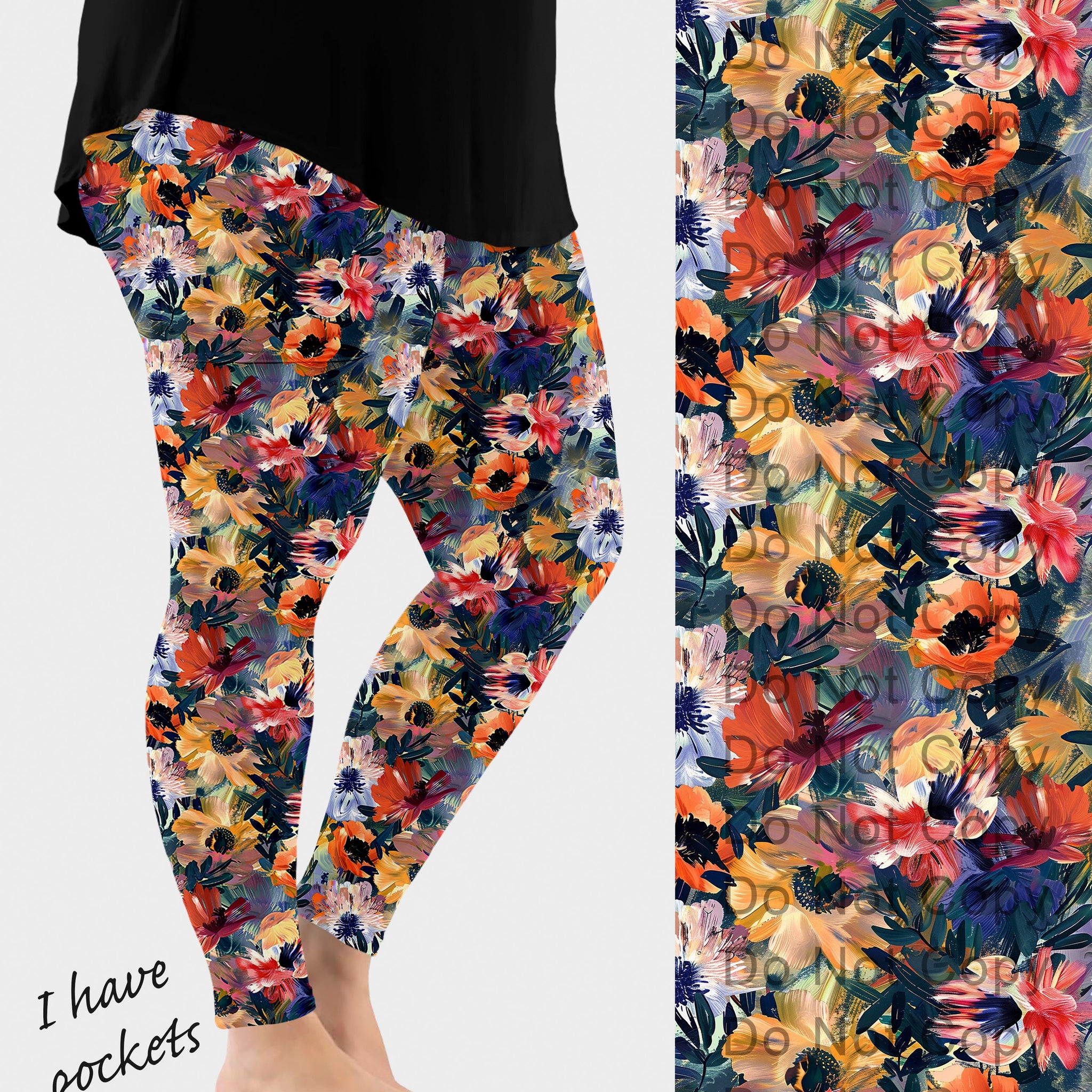 RTS - Autumn Abstract Flowers Leggings w/ Pockets
