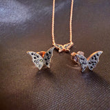 Micro Butterfly Necklace & Earring .925 Gold Plated CZ – 7 Colors – 16"+1.5" .925 Sterling Silver
