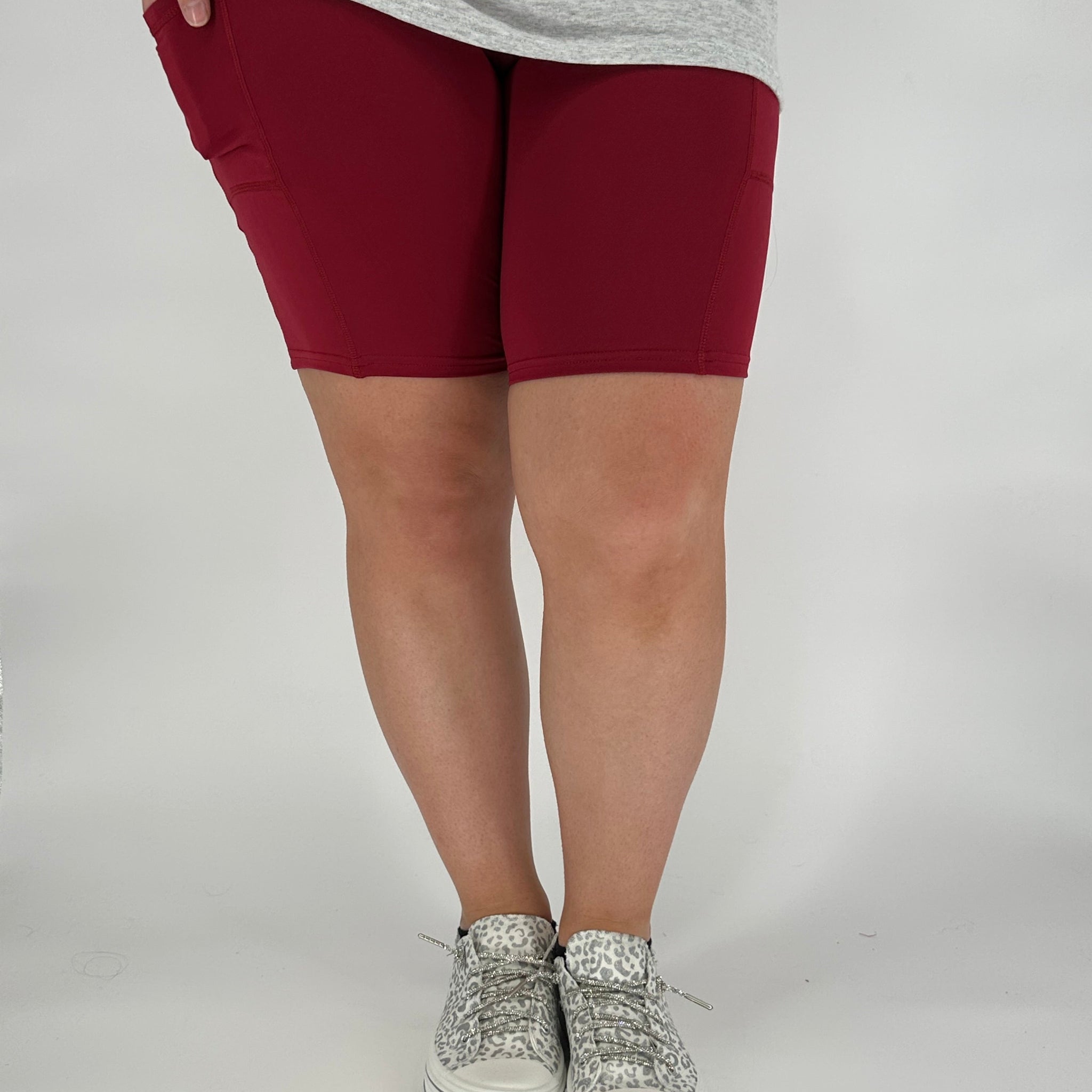 Wine Biker Shorts w/ Pockets