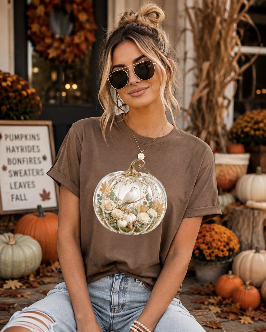 Cozy Pumpkin White Dove Tshirt