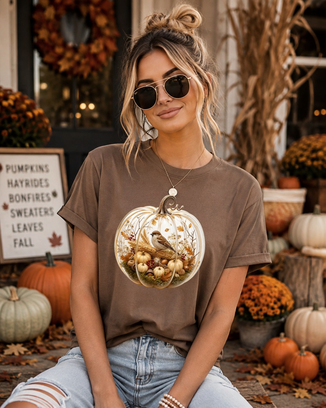 Cozy Pumpkin Brown Bird Tshirt