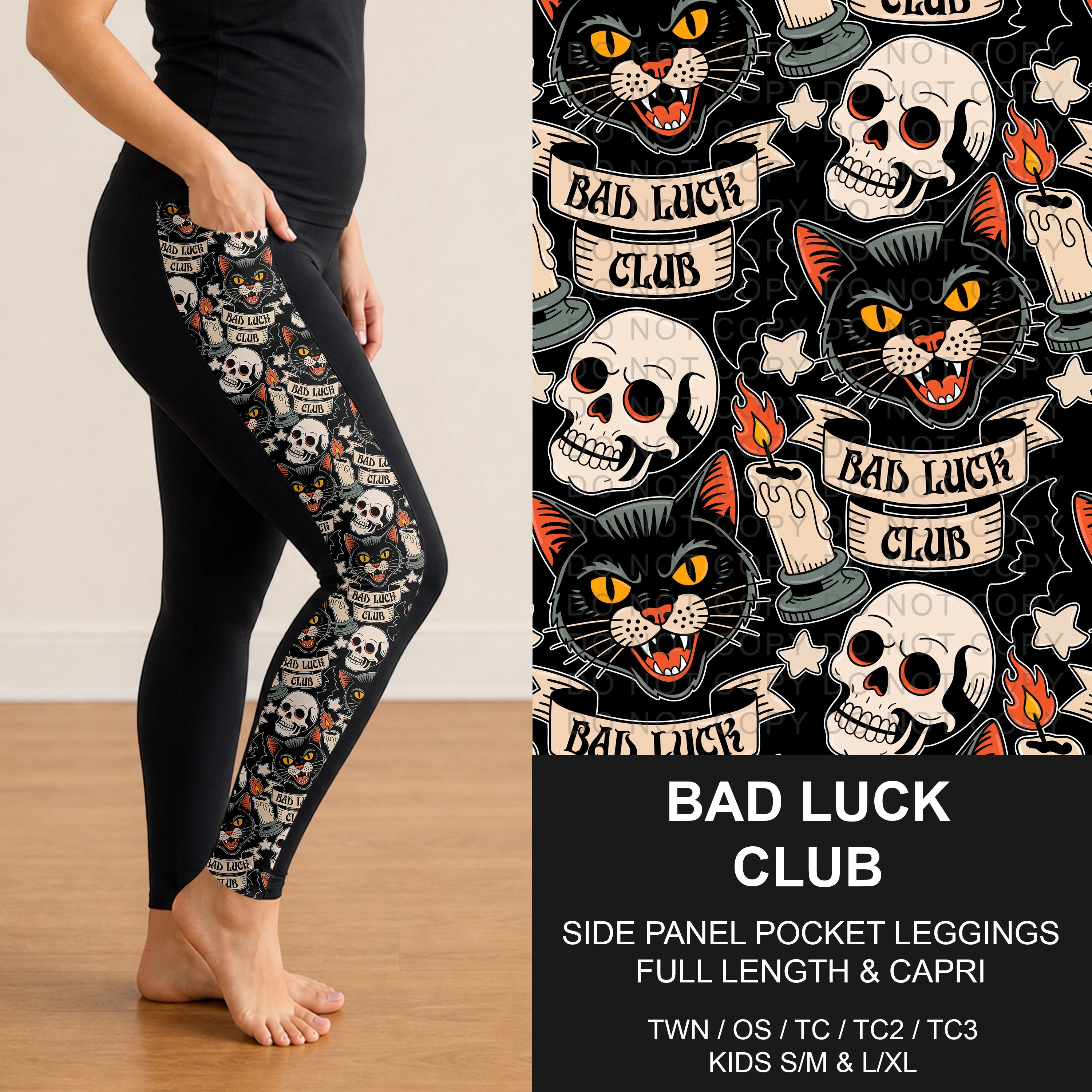 B295 - Preorder Bad Luck Club Side Panel Pocket Leggings (Closes 6/14. ETA: late Aug.)