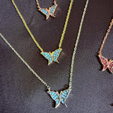 Micro Butterfly Necklace & Earring .925 Gold Plated CZ – 7 Colors – 16"+1.5" .925 Sterling Silver
