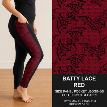 B305 - Preorder Batty Lace Red Side Panel Pocket Leggings (Closes 8/02. ETA: early Oct.)