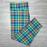 Retro Summer Preppy Plaid Print Capri Leggings