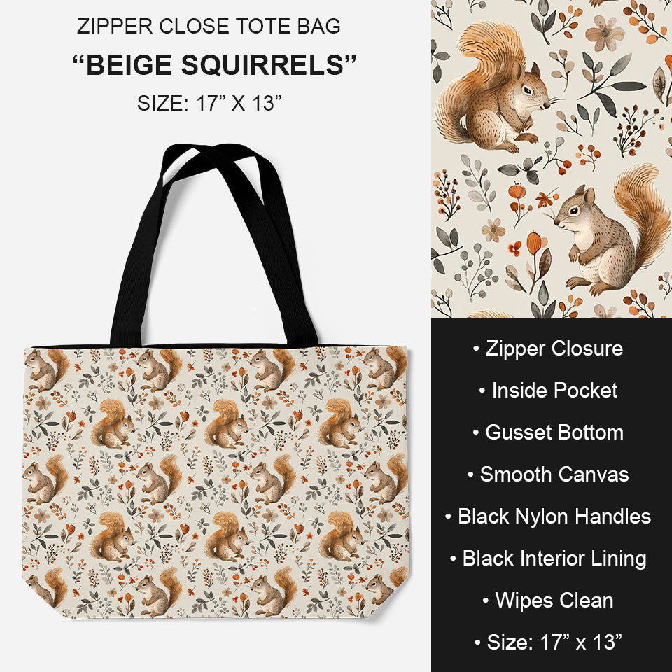 B195 - Preorder Beige Squirrels Tote Bag (Closes 11/19. ETA: late Jan.)